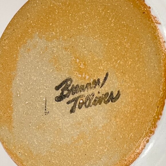 Brenner Tolliver Pottery Handcrafted White Stoneware Soup Bowl Hollow Handle - Picture 12 of 15